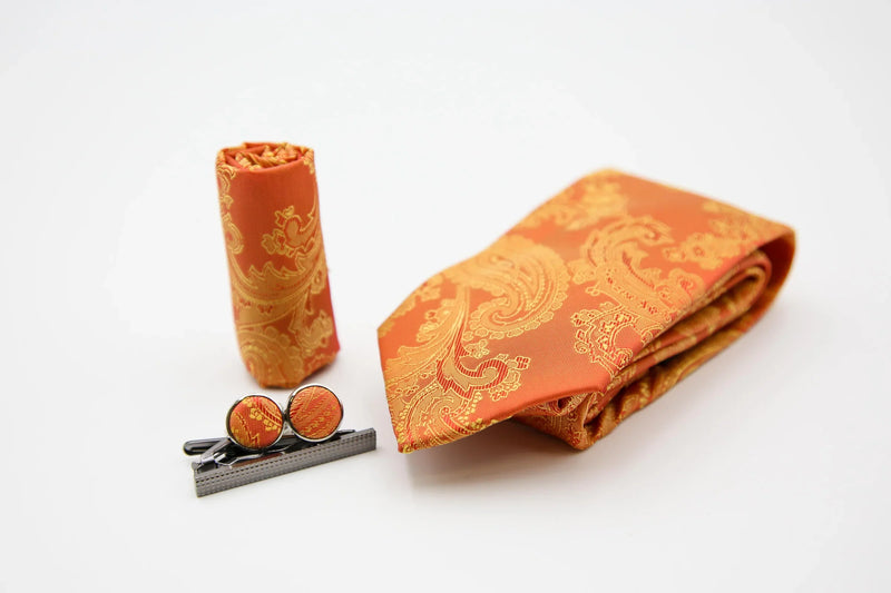 Paul Andrew Orange Paisley Tie Set