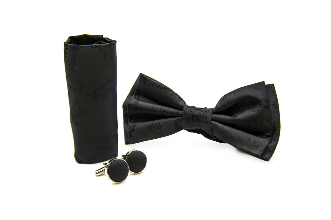 Paul Andrew Black Paisley Bow Tie Set