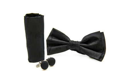 Paul Andrew Black Paisley Bow Tie Set