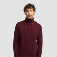 House of Cavani Archie Wine Rollneck Jumper featuring a cozy, fitted knit with a high neckline in rich wine color.