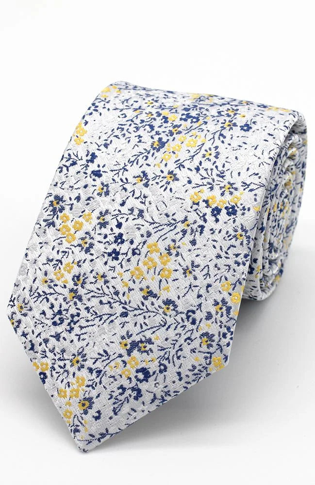 Paul Andrew Ditsy Yellow Floral tie set featuring a stylish tie with a vibrant yellow floral pattern.