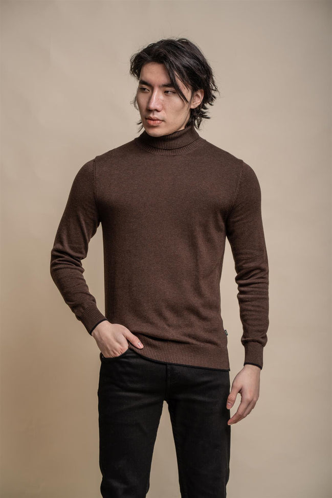 House of Cavani Karris Brown Roll Neck Jumper
