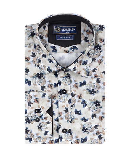 Cream Flower Print with Matching Handkerchief