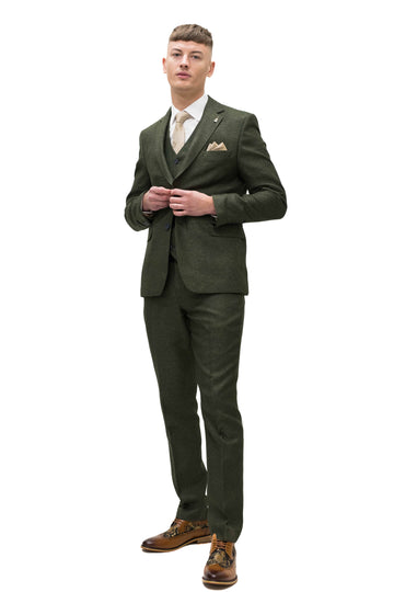 Fratelli Olive Tweed With Contrast Detail 3 Piece Suit