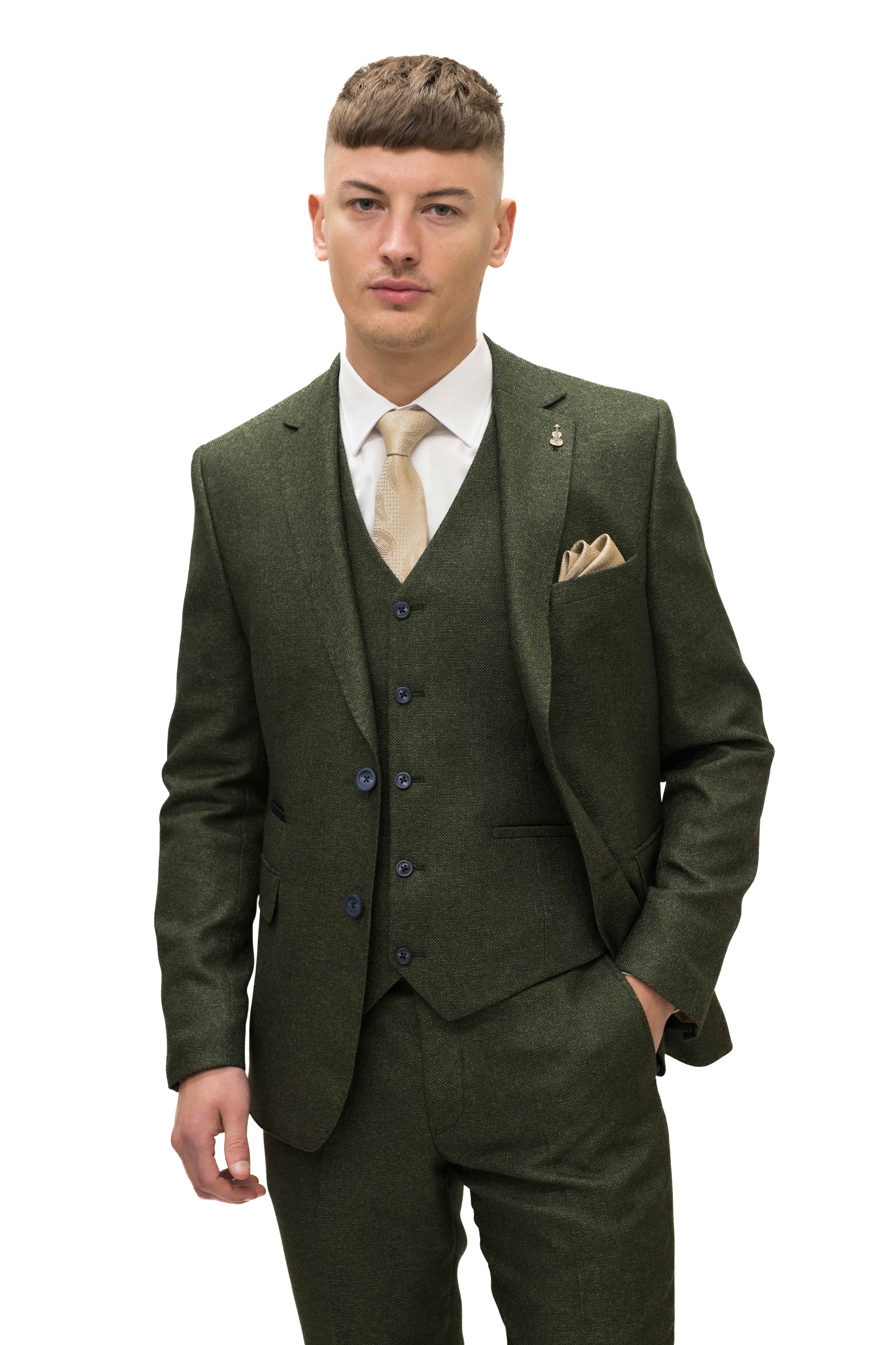 Fratelli Olive Tweed With Contrast Detail 3 Piece Suit