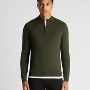 Remus Uomo Green Tapered Fit Half Zip Cotton Sweater