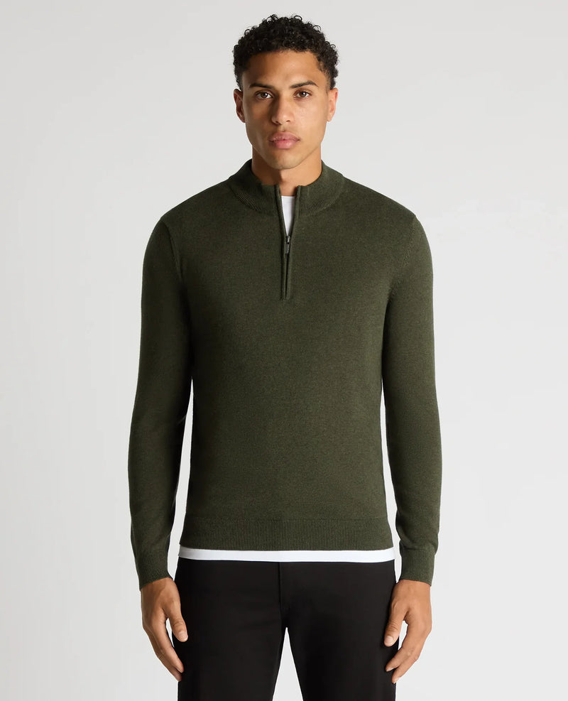 Remus Uomo Green Tapered Fit Half Zip Cotton Sweater