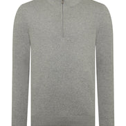 Remus Uomo Light Grey Tapered Fit Half Zip Cotton Sweater