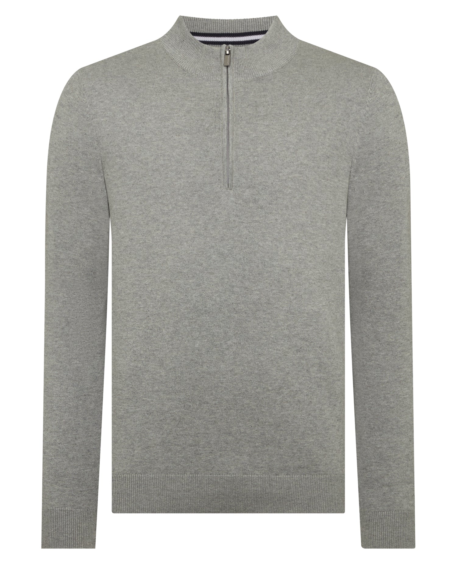 Remus Uomo Light Grey Tapered Fit Half Zip Cotton Sweater