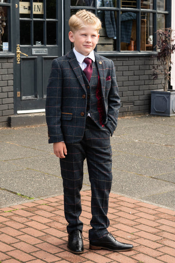 Marc Darcy Eton Navy Check Tweed Style Boys 3 Piece Suit