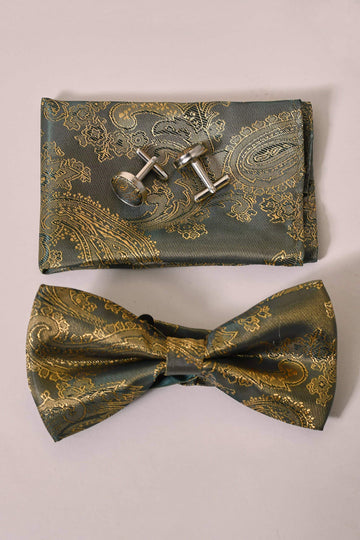 Marc Darcy Tan Paisley Bow Tie, Pocket Square & Cufflink Set