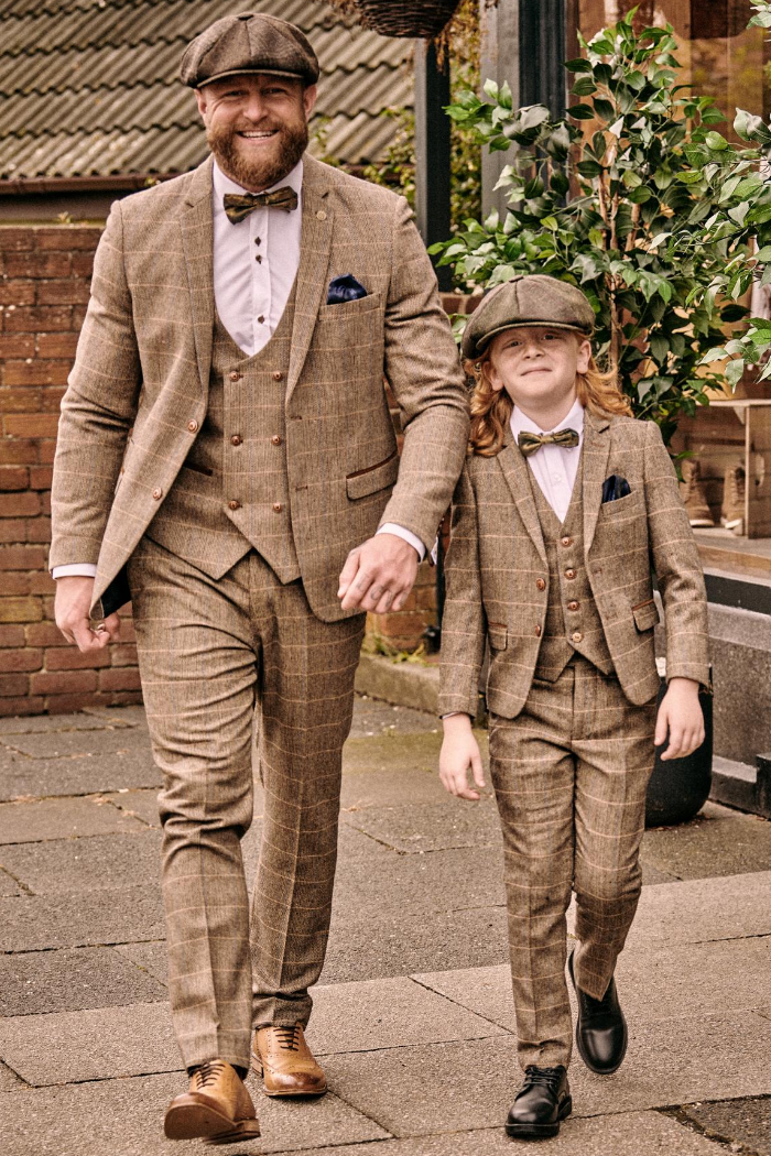 Marc Darcy Ted Tan Tweed Herringbone Check 3 Piece Suit Master Debonair