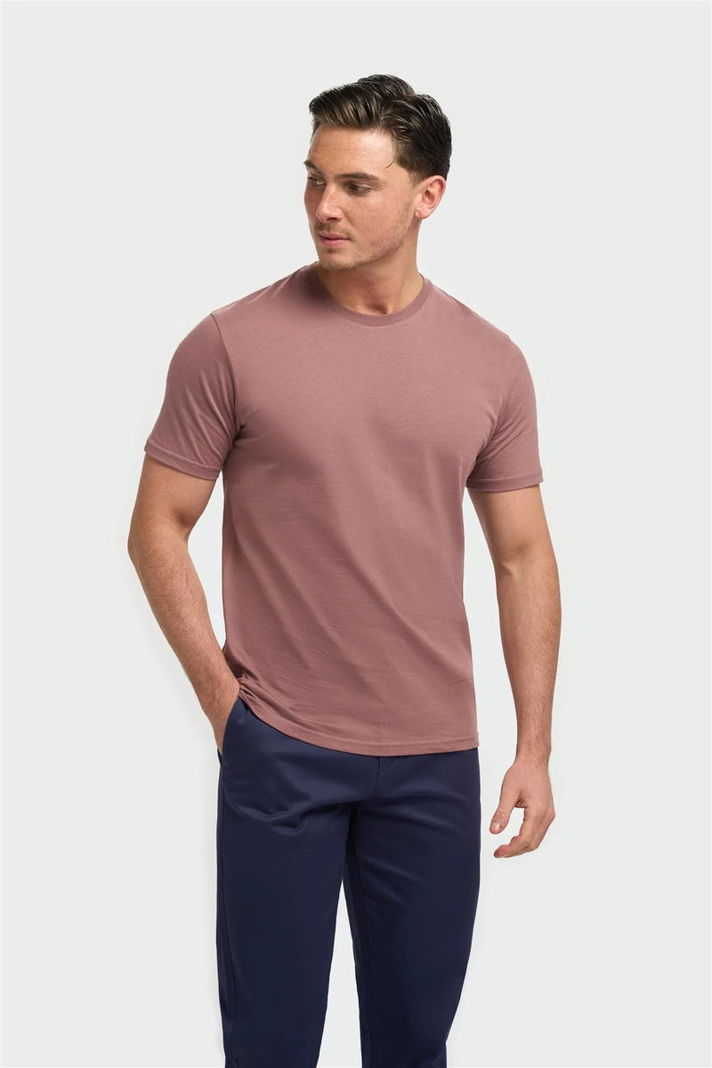 Cavani Mauve Cotton Stretch Fit Crew Neck T-Shirt