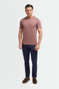 Cavani Mauve Cotton Stretch Fit Crew Neck T-Shirt