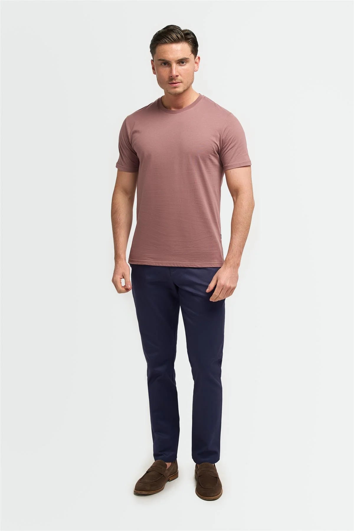 Cavani Mauve Cotton Stretch Fit Crew Neck T-Shirt