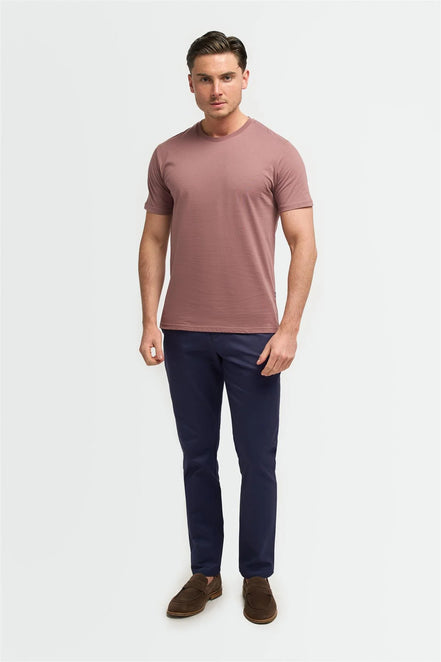 Cavani Mauve Cotton Stretch Fit Crew Neck T-Shirt