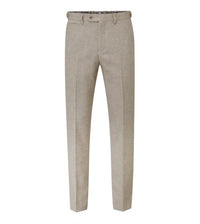 Master Debonair Skopes Jude Stone Trousers displayed on a hanger, showcasing tailored fit and classic style in a neutral stone color.