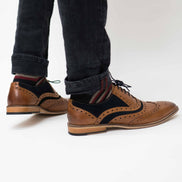 Roamers Tan & Navy Suede Brogues