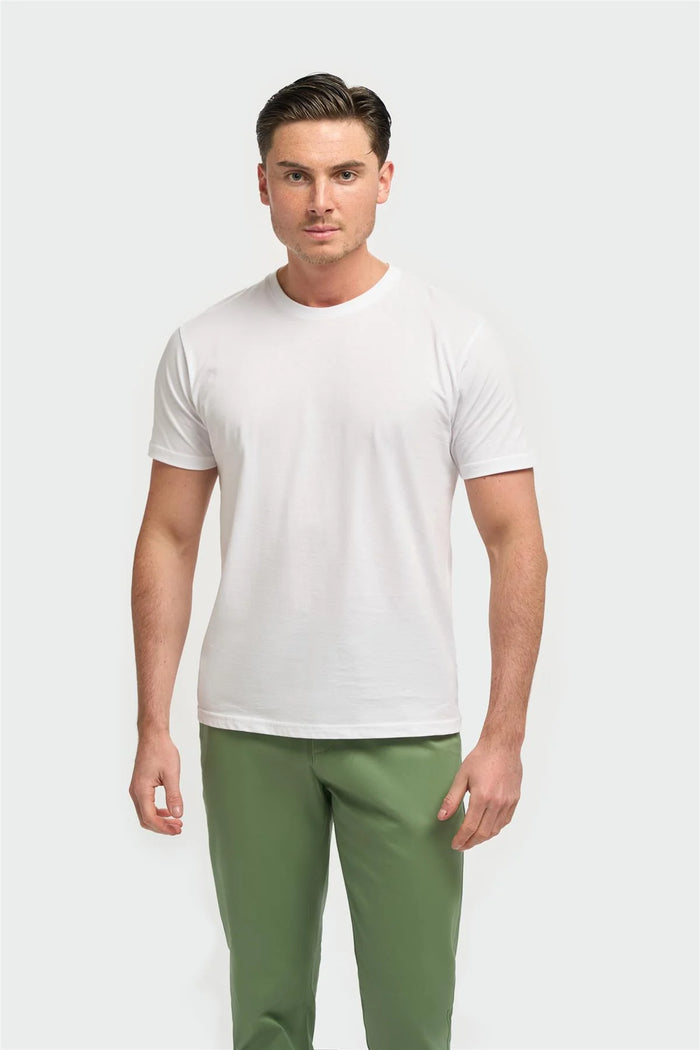 Cavani White Cotton Stretch Fit Crew Neck T-Shirt