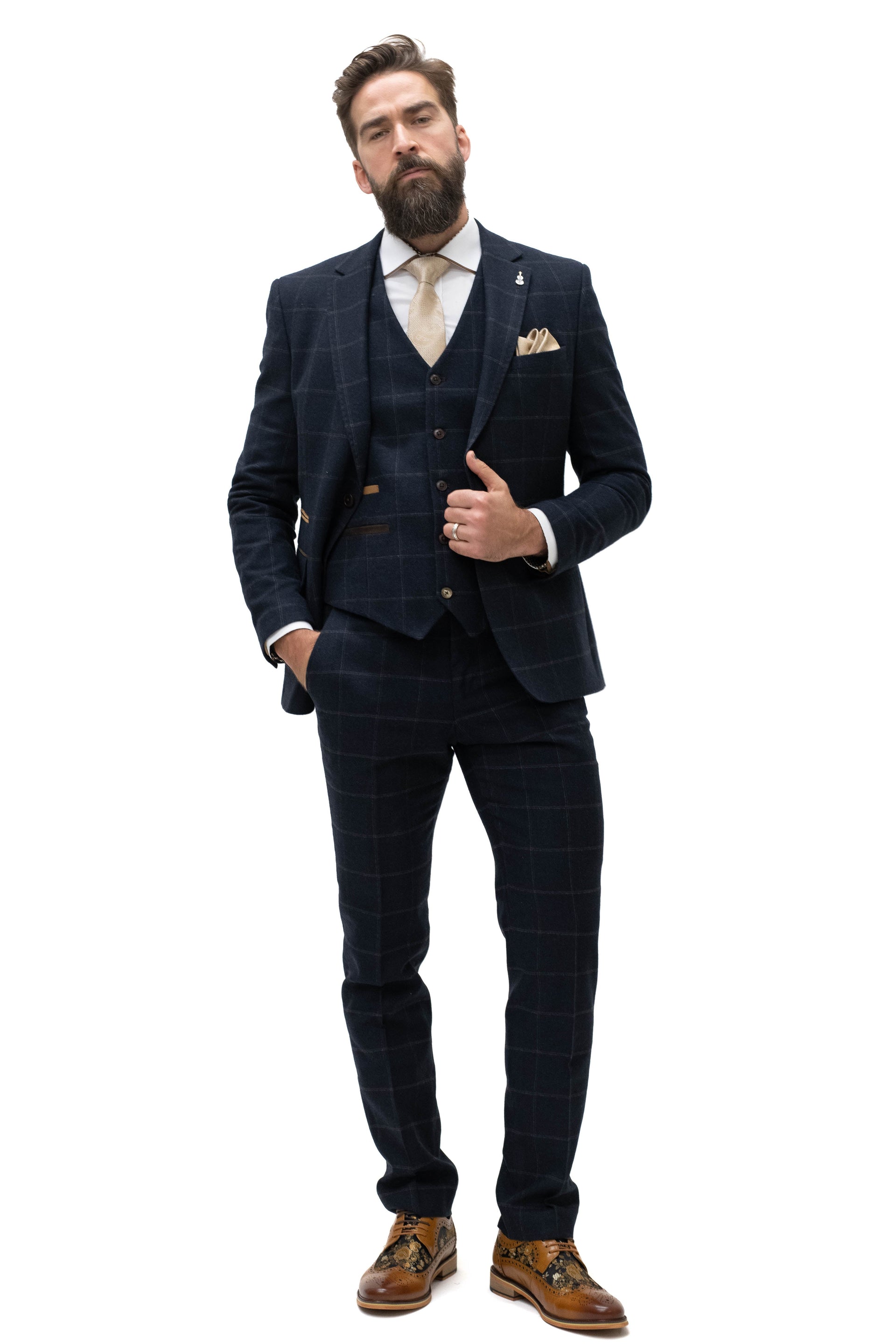 Fratelli Dark Navy Tweed Style Check 3 Piece Suit With Subtle Check ...